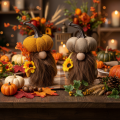 Pumpkin Gnome Autumn Figures with Sunflower and Beard 16cm Set of 2 | Floristik24.co.uk