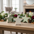 Wooden Star Figurines Decoration Set 10cm Mint Green and White, 3 Pieces | Floristik24.co.uk