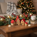 Wooden Decorative House Set with Red Roofs and Trees - 12cm, 6-Piece | Floristik24.co.uk