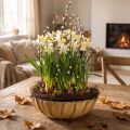 Floristik24 Round planter, flower decoration, plastic bowl, container for arrangements, green, mottled white, H8.5cm, Ø30cm