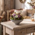 Decorative bowl with base, round plant bowl, grey, Ø19cm, H8cm | Floristik24.co.uk