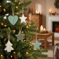Christmas tree wooden pendant set, heart-tree-star, mint-green-white, 4.5 cm, 9 pieces - Christmas decoration | Floristik24.co.uk