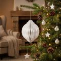 Honeycomb Christmas ball paper white FSC Ø15cm H20cm | Floristik24.co.uk