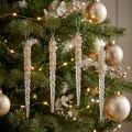Decorative icicles for hanging champagne glitter 14.5cm 4pcs | Floristik24.co.uk