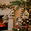 Christmas pendant wooden small decorative houses H6.5/7.5cm 4pcs | Floristik24.co.uk