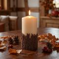 Rustic pillar candle with branches, beige, 150x70mm, decorative candle | Floristik24.co.uk