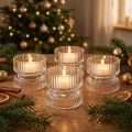 Tealight holder ribbed glass decoration clear Ø9cm H7cm 4 pcs | Floristik24.co.uk