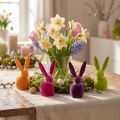 Small Sitting Easter Bunnies, Colorfully Flocked, 13cm, 8 Pieces | Floristik24.co.uk