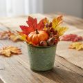 Planter with leaf decoration, metal vessel for autumn, green plant bucket Ø10cm H10cm | Floristik24.co.uk