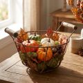 Wire basket, metal basket with handle, wood, rust, decorative, Ø18cm | Floristik24.co.uk