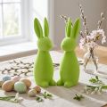 Flocked bunnies, apple green, Easter table decoration, 8×10×29cm, 2 pieces | Floristik24.co.uk