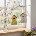 Decoration for hanging birdhouse wood white yellow 13cm 2 pcs | Floristik24.co.uk