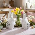 Ceramic Rabbit White Sitting Flowers Feathers 9×7×14cm 2pcs | Floristik24.co.uk