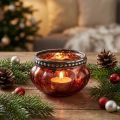 Tealight glass antique red silver with metal rim Ø6cm H3.5cm | Floristik24.co.uk