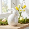 Ceramic bunny, easter figure, spring decoration, easter bunny white, mother-of-pearl H17cm | Floristik24.co.uk
