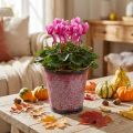 Planter with leaf decoration, metal vessel, autumn, plant pot wine red Ø10cm H10cm | Floristik24.co.uk