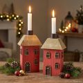 Candle holder house wood red stick candle holder H14.5cm 2pcs | Floristik24.co.uk