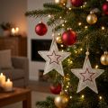 Felt star Christmas tree ornaments, beige and red, 13cm, set of 6. | Floristik24.co.uk