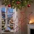 Large red Christmas decoration stars with glitter for hanging, 24cm, set of 6 | Floristik24.co.uk