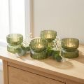 Glass tealight holders, decorative, ribbed, green, Ø9cm, H7cm, 4 pieces | Floristik24.co.uk