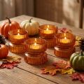 Glass tealight holders, ribbed, decorative, orange, Ø9cm, H7cm, 4 pieces | Floristik24.co.uk
