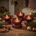 Glass tealight holders, decorative, ribbed, berry design, Ø9cm, H7cm, 4 pieces | Floristik24.co.uk