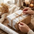 Gift wrap animals white grey gold autumn winter 200cm | Floristik24.co.uk
