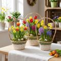 Flower basket Henkel Natural Green Grey White Ø18–26cm Set of 3 | Floristik24.co.uk