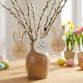Decorative hanger wooden rabbit head natural white gold 10.5cm 8 pcs | Floristik24.co.uk