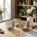 Glass Tealight Holders Grey Ribbed Design 8cm Set of 6 | Floristik24.co.uk