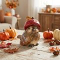 Ceramic Bird Figurine with Red Apple Hat for Autumn Decoration, 13cm | Floristik24.co.uk