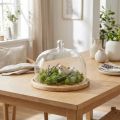 Glass dome on Wooden Plate Bell Dome Ø22cm H16,5cm | Floristik24.co.uk