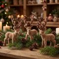Decoration deer mini brown flocked 11cm 6 pcs | Floristik24.co.uk