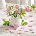 Wooden flower with face pink 2.5cm 48 pcs | Floristik24.co.uk