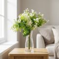 Decorative artificial flower bouquet, green and white, 36cm long, artificial flower decoration for table, vase &amp; windowsill, eucalyptus &amp; blossoms | Floristik24.co.uk