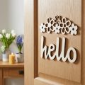 Wooden decoration flowers "Hello" nature deco sign with magnet 18/19.5cm 6pcs | Floristik24.co.uk