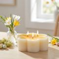 Three-wick candle decorative flower candle yellow white Ø11.5cm H4cm | Floristik24.co.uk
