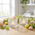 Glass bowl tealight holder retro diamond clear Ø10.5cm 2pcs | Floristik24.co.uk