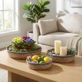 Round basket tray set, natural, woven plant bowls &amp; decorative tray, 3-piece set Ø33/30/25cm H8/7cm | Floristik24.co.uk