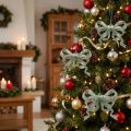 Set of 12 Glitter Green Plastic Christmas Tree Bow Decorations, 9cm | Floristik24.co.uk
