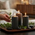 Anthracite pillar candles, grooved, high-quality wax blend, 70/130mm, set of 4, long burning time, versatile use | Floristik24.co.uk