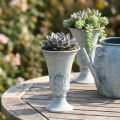 Decorative Chalice Antique White Blue Metal Table Decoration Ø11cm H17.5cm | Floristik24.co.uk