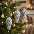 Pine cones, grey flocked, 11.5cm, 6 pieces, decoration | Floristik24.co.uk