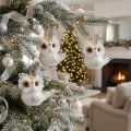 Deko Hanging Owl with Crown, White Glitter, 6.5 × 8cm, Set of 6 | Floristik24.co.uk