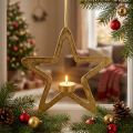 Decorative star tealight holder metal for hanging golden 24cm | Floristik24.co.uk