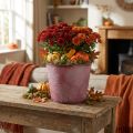 Autumn pot, plant bucket, metal decoration with leaves wine red Ø25.5cm H22cm | Floristik24.co.uk