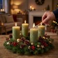 Olive green pillar candles 50×100mm Set of 4 Decorative solid-colored | Floristik24.co.uk