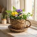 Planting cup with saucer, small straw planting basket, Ø17cm H13cm | Floristik24.co.uk