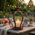 Lantern Crown Brown Rust With Candle Glass Ø14cm H18cm | Floristik24.co.uk
