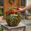 Rustic Moss and Pinecone Plant Basket with Handle Ø32cm H42cm | Floristik24.co.uk
